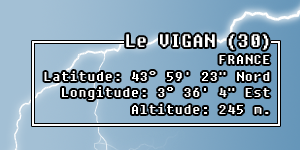 Le VIGAN (30)|FRANCE Latitude: 43° 59' 23 Nord | Longitude: 3° 36' 4  Est | Altitude: 245 m.